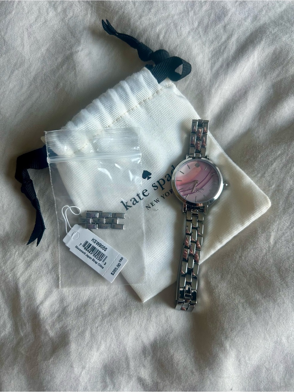 kate spade Silver Link Watch with Pink Dial